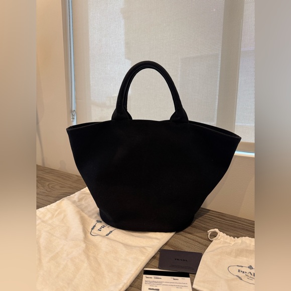 PRADA Canapa Tote bag Beach Bag - Black Canvas with strap and pouch LARGE. - Picture 7 of 10